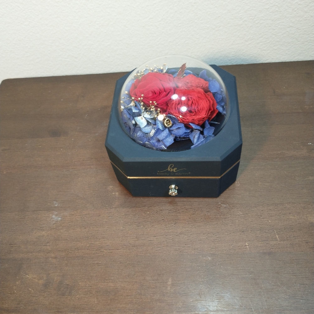 body and earth Jewerly Gift Box, Blue Color With red Roses Excellent Condition